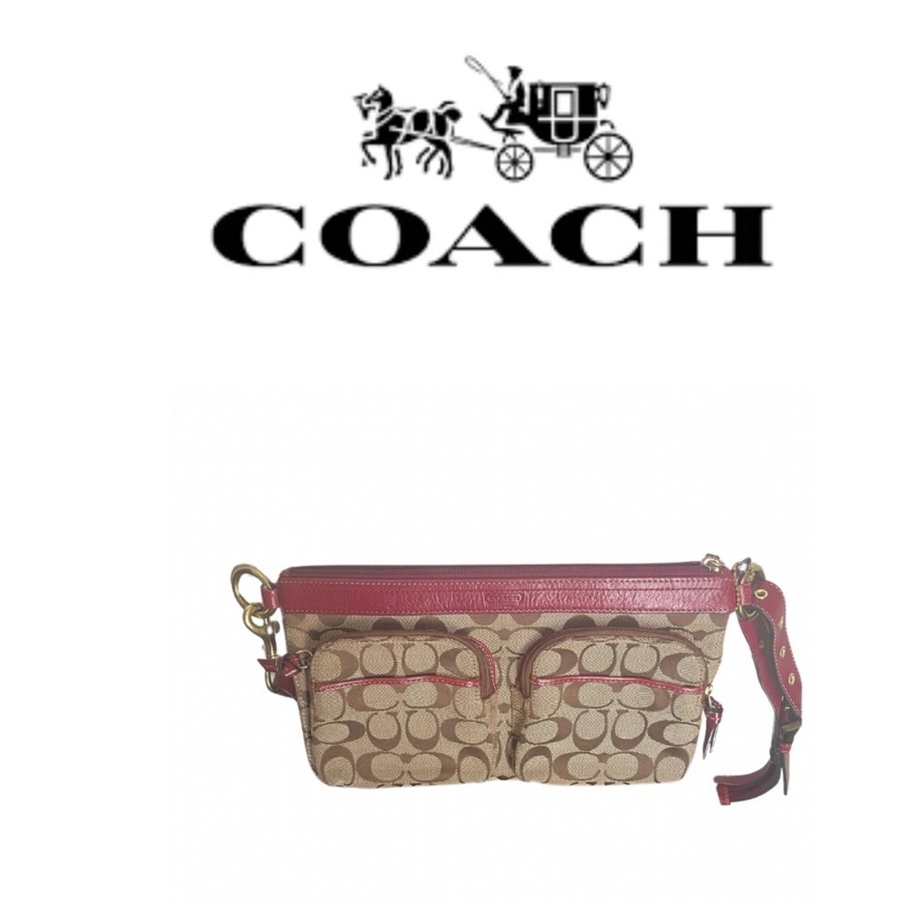 Coach Belt Bag Burgundy Leather & Signature Canvas